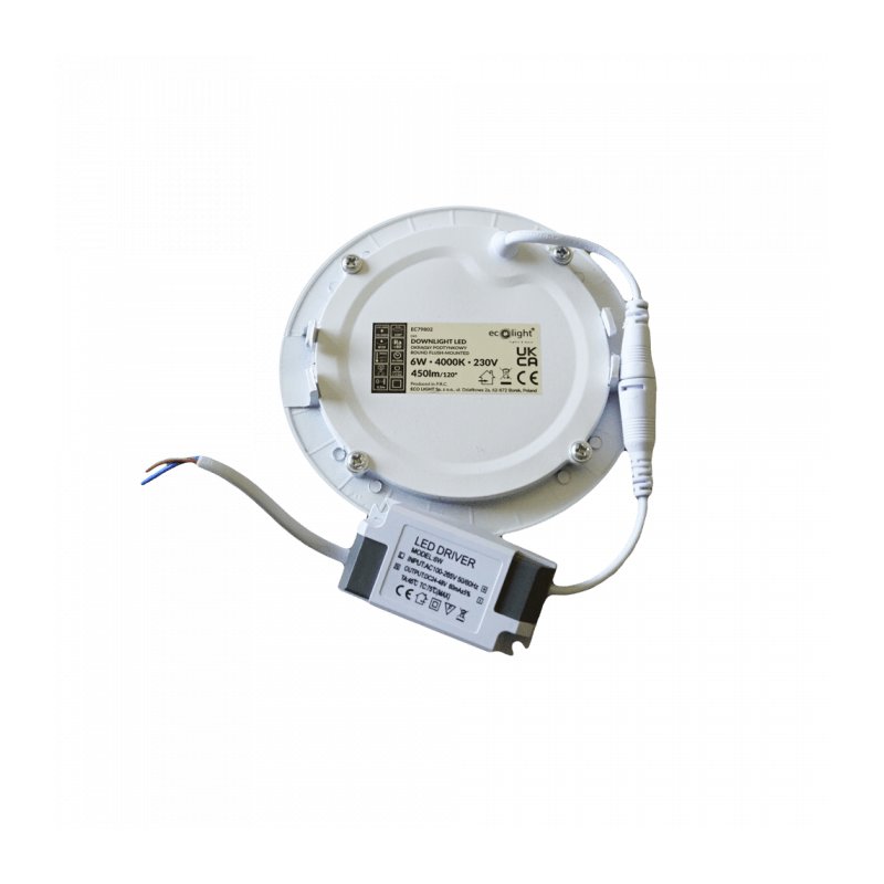DOWNLIGHT P/T OKRĄG 118x7 6W 4000K 360lm EC79802 BIAŁY ECOLIGHT