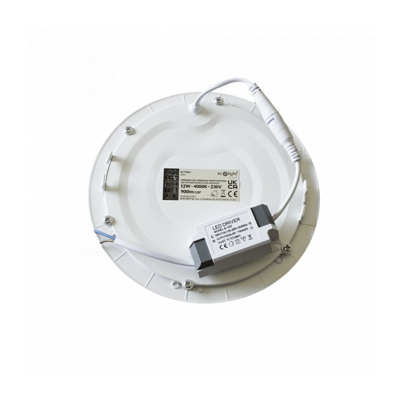 DOWNLIGHT P/T OKRĄG 167x7 12W 4000K 800lm EC79803 BIAŁY ECOLIGHT