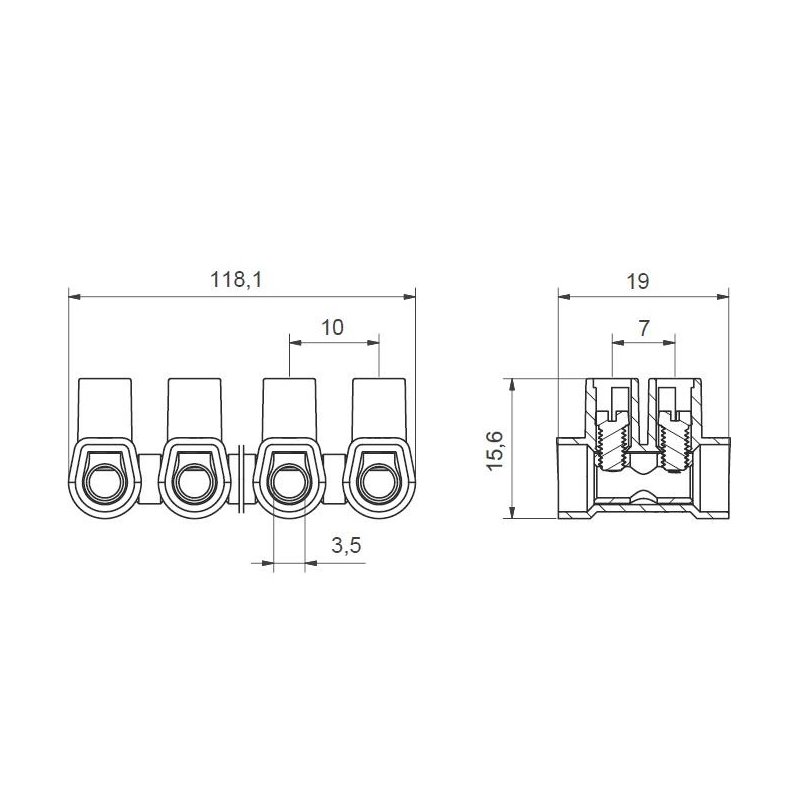 MT 106 N – 6 mm² – 12-torowa Listwa zaciskowa śrubowa termoplastyczna J515102 Elektro Becov