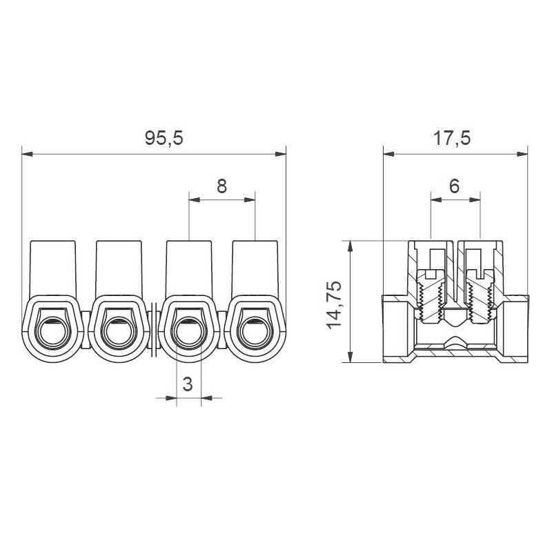 MT 104 N – 2,5 mm² – 12-torowa Listwa zaciskowa śrubowa termoplastyczna J515101 Elektro Becov