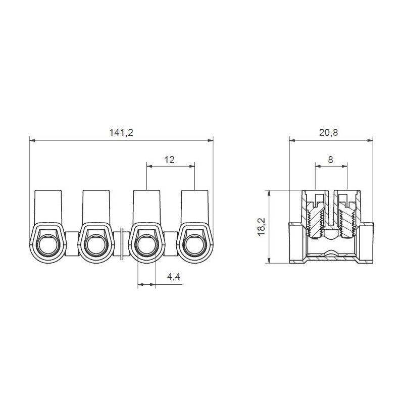 MT 110 N – 10 mm² – 12-torowa Listwa zaciskowa śrubowa termoplastyczna J515103 Elektro Becov