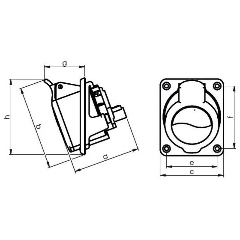 Gniazdo siłowe tablicowe 16A/5P skośne