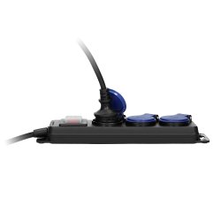 Przedłużacz warsztatowy bryzgoszczelny z wyłącznikiem IP44, 3 gniazda 2P+Z IP44, przewód gumowy, H05RR-F 3x1,5mm², długość 3m