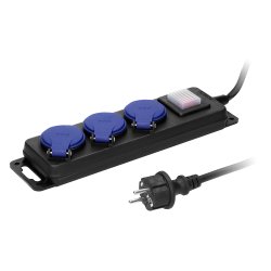 Przedłużacz warsztatowy bryzgoszczelny z wyłącznikiem IP44, 3 gniazda 2P+Z IP44, przewód gumowy, H05RR-F 3x1,5mm², długość 3m