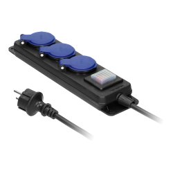 Przedłużacz warsztatowy bryzgoszczelny z wyłącznikiem IP44, 3 gniazda 2P+Z IP44, przewód gumowy, H05RR-F 3x1,5mm², długość 3m