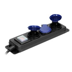 Przedłużacz warsztatowy bryzgoszczelny z wyłącznikiem IP44, 3 gniazda 2P+Z IP44, przewód gumowy, H05RR-F 3x1,5mm², długość 5m