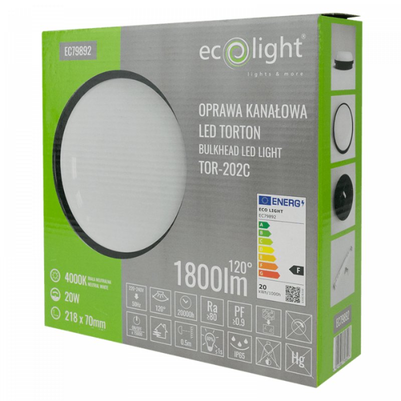 LED Torton 20W 4000K 1800lm IP65 OKRĄG CZARNY EC79892 ECOLIGHT