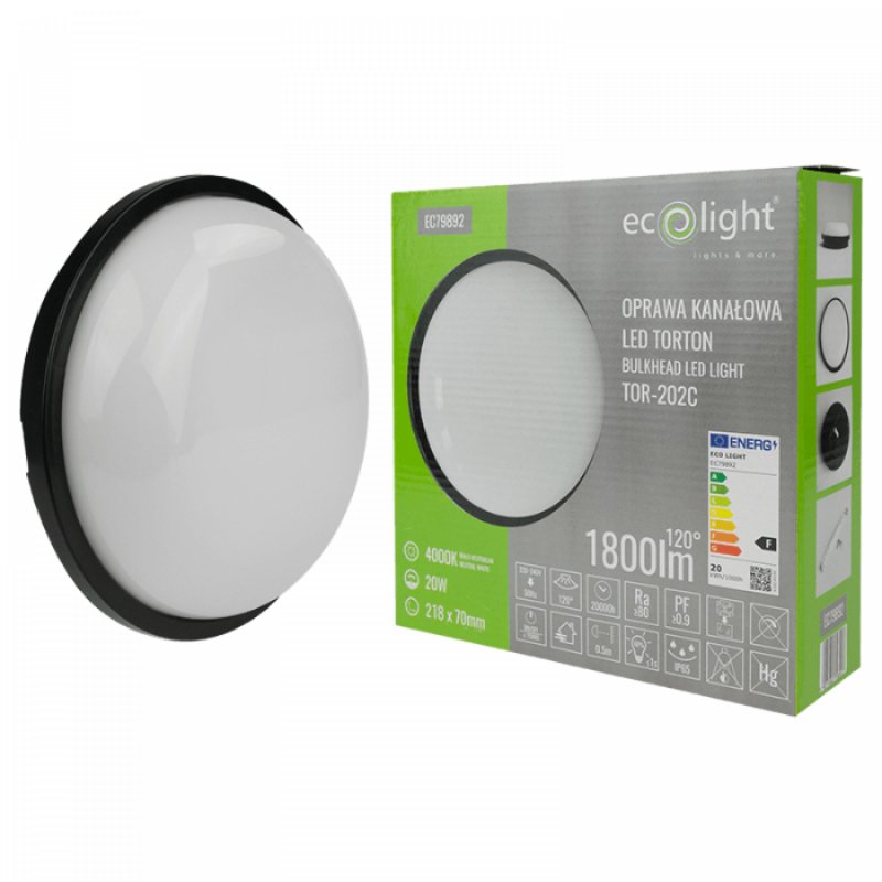 LED Torton 20W 4000K 1800lm IP65 OKRĄG CZARNY EC79892 ECOLIGHT