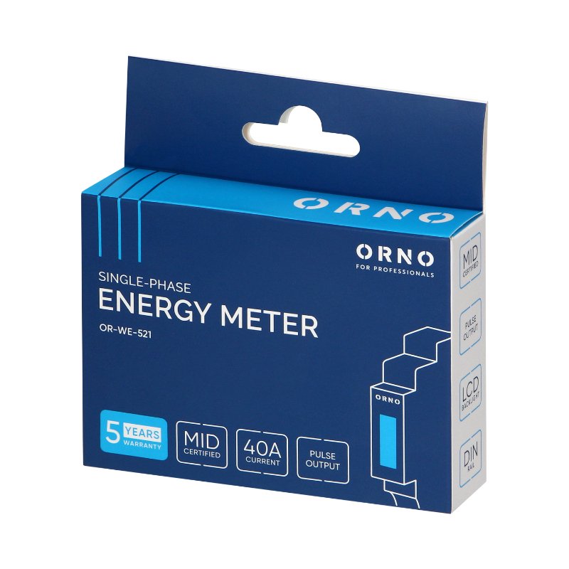 1-fazowy licznik energii elektrycznej, 40A, MID, wyjście impulsowe, podświetlenie, 1 moduł, DIN TH-35mm