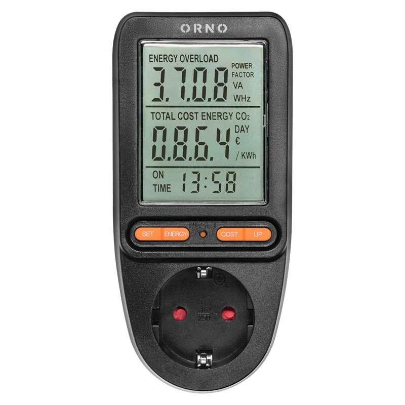 Watomierz, kalkulator energii z wyświetlaczem LCD Czarny