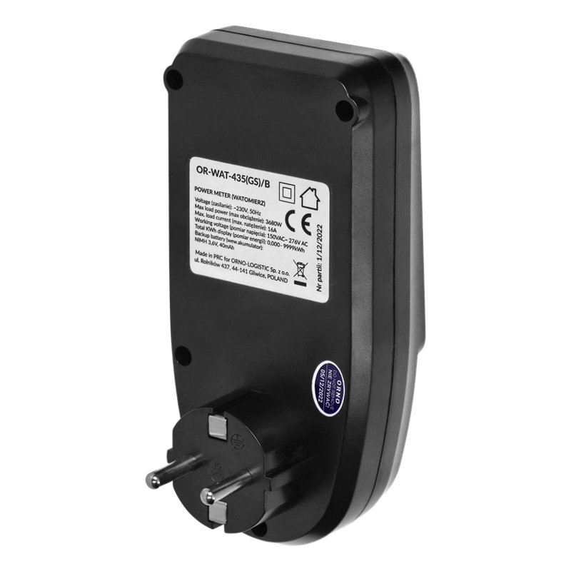 Watomierz, kalkulator energii z wyświetlaczem LCD Czarny