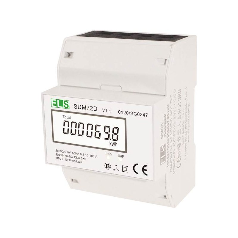 Licznik energii 3-fazowy 100A MID 4-modułowy wyjście impulsowe SDM72D MID