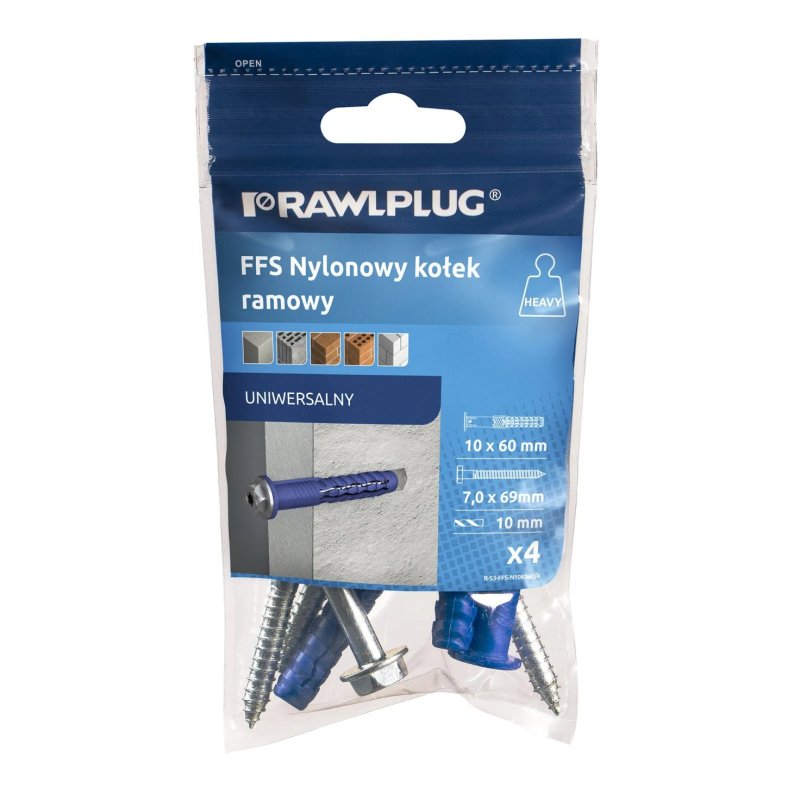 Kołek ramowy krótka strefa 10x60mm wkręt hex R-FFS-K 4szt RAWELPLUG